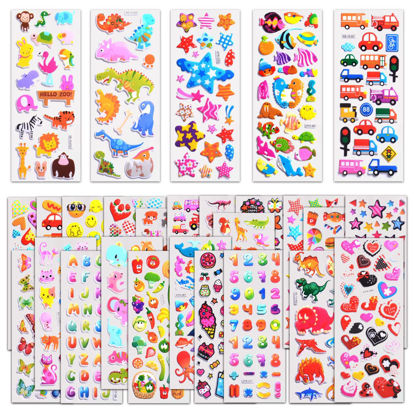 Picture of Kids Stickers 1000+, 40 Different Sheets, 3D Puffy Stickers for Kids, Bulk Stickers for Birthday Gift, Scrapbooking, Teachers, Toddlers, Including Animals, Stars, Fishes, Hearts and More