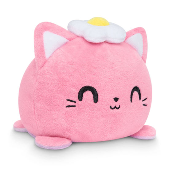 Picture of TeeTurtle - The Original Reversible Cat Plushie - Pink + Purple Flower - Cute Sensory Fidget Stuffed Animals That Show Your Mood