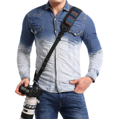 Picture of waka Camera Neck Strap with Quick Release and Safety Tether, Adjustable Camera Shoulder Sling Strap for Nikon Canon Sony Olympus DSLR Camera - Retro
