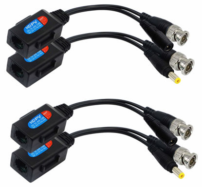 Picture of zdyCGTime Balun HD Cat5 RJ45 to BNC Video Baluns transceiver Passive with Power Connector for 720P 1080P 3MP 4MP 5MP 8MP HD-CVI/TVI/AHD/CVBS/960H Camera(2 Pairs)