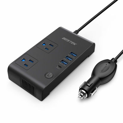 Picture of BESTEK 200W Power Inverter, DC 12V to AC 110V Car Inverter with Total 7.8A 4 USB Ports Multi-Protection Car Charger Adapter, ETL Listed(Black)
