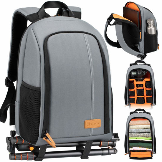GetUSCart TARION Camera Backpack Waterproof Camera Bag Large Capacity Camera Case with 15 Inch Laptop Compartment Rain Cover for Women Men Photographer Lens Tripod Grey