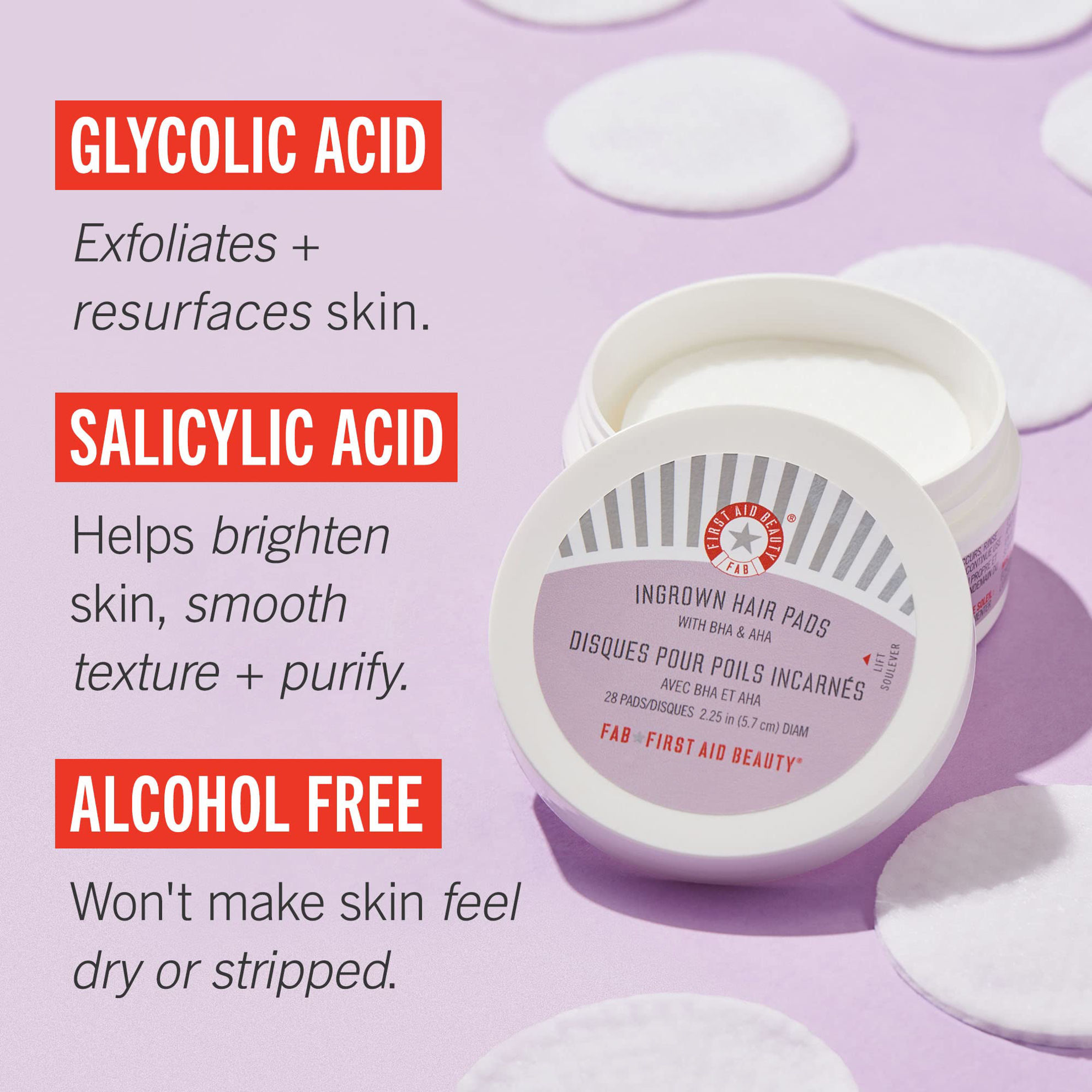 GetUSCart First Aid Beauty Ingrown Hair Pads with BHA & AHA Daily Treatment Relieves Razor