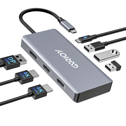 Picture of USB C to Dual HDMI Adapter, Multi Display Docking Station Dual Monitor with 2 HDMI, Displayport, 100W PD, 3 USB Ports, USB C Hub Multiport Dongle Compatible with MacBook/Dell/HP/Lenovo Laptops