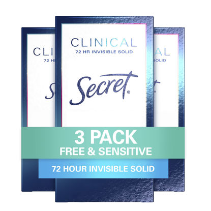 Picture of Secret Clinical Strength Invisible Solid Gel Antiperspirant and Deodorant for Women, Free & Sensitive, 1.6 oz (Pack of 3), Unscented