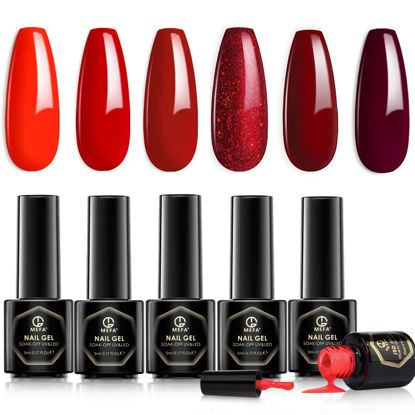 Picture of MEFA Red Gel Nail Polish Set, 6 Colors Bloody Mary Collection Gel Polish Kit Popular Red Burgundy Rose Glitter Soak Off Nail Art Design Manicure DIY at Home Salon Gifts for Women