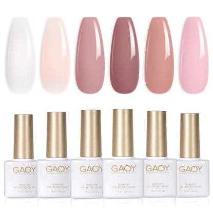 Picture of GAOY Pink Nude Gel Nail Polish Set, 6 Neutral Colors Gel Nail Kit for Nail Art DIY Manicure and Pedicure at Home