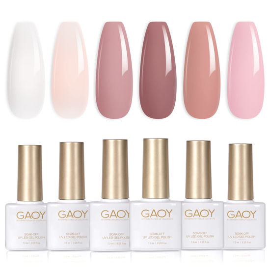 Picture of GAOY Pink Nude Gel Nail Polish Set, 6 Neutral Colors Gel Nail Kit for Nail Art DIY Manicure and Pedicure at Home