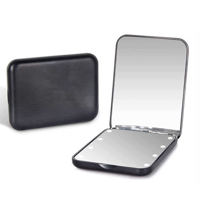 Picture of Kintion Pocket Mirror, 1X/3X Magnification LED Compact Travel Makeup Mirror, Compact Mirror with Light, Purse Mirror, 2-Sided, Portable, Folding, Handheld, Small Lighted Compact Mirror for Gift, Black