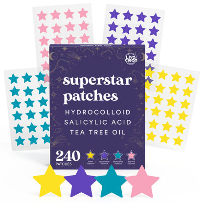 Picture of LivaClean 240 CT Superstar Acne Patches w/Salicylic Acid & Tea Tree, Star Pimple Patch Pimple Patches for Face Pimple Patches Stars Hydrocolloid Acne Patches Cute Zit Patches for Face Healing Sticker