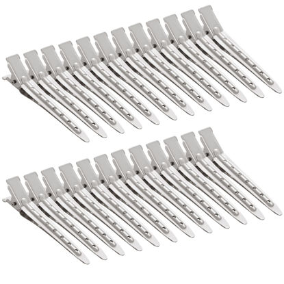 Picture of 24 Packs Duck Bill Clips, Bantoye 2.75 Inches Rustproof Metal Alligator Curl Clips with Holes for Hair Styling, Hair Coloring, Silver