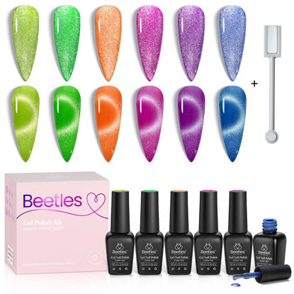 Picture of beetles Gel Polish 6 Colors,Holographic Glitter Cat Eye Gel Polish Kit with Double-ended Magnet, Magic Spells Soak Off UV Led Summer Gel Nail Polish Set Manicure Nail Art Kit