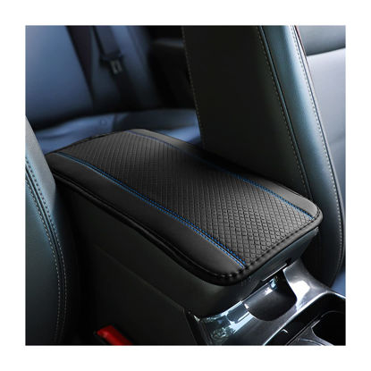 Picture of 8sanlione Car Armrest Storage Box Mat, Fiber Leather Car Center Console Cover, Car Armrest Seat Box Cover Accessories Interior Protection for Most Vehicle, SUV, Truck, Car (Black/Blue)