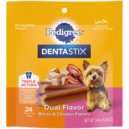 Picture of PEDIGREE DENTASTIX Dual Flavor Small Dog Dental Treats, Bacon & Chicken Flavors Dental Bones, 5.08 oz. Pack (24 Treats)