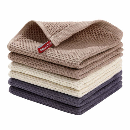 Picture of Homaxy 100% Cotton Waffle Weave Kitchen Dish Cloths, Ultra Soft Absorbent Quick Drying Dish Towels, 12x12 Inches, 6-Pack, Mixed Color