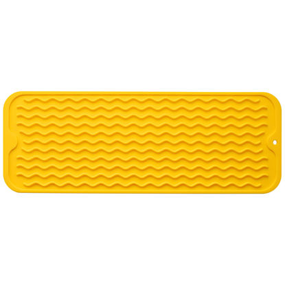Picture of MicoYang Silicone Dish Drying Mat for Multiple Usage,Easy clean,Eco-friendly,Heat-resistant Silicone Mat for Kitchen Counter,Sink,Bar,Bottle,or Cup Yellow M 17 inches x 6 inches