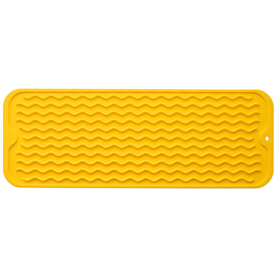 Picture of MicoYang Silicone Dish Drying Mat for Multiple Usage,Easy clean,Eco-friendly,Heat-resistant Silicone Mat for Kitchen Counter,Sink,Bar,Bottle,or Cup Yellow M 17 inches x 6 inches