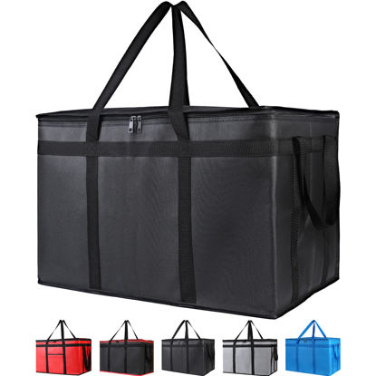 Picture of Bodaon 3-Pack Insulated Food Delivery Bag for Hot and Cold Meal, XXXL, Black, Grocery Tote Insulation Bag for Catering, Large Pizza Warmer