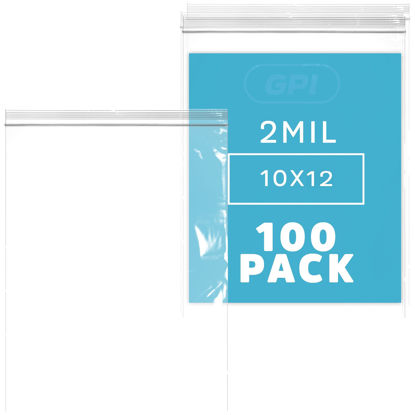 Picture of GPI PACK Of 100 , 10" x 12" 1 GALLON, CLEAR PLASTIC RECLOSABLE ZIP BAGS - 2 mil Thick Poly Baggies With Resealable Zip Top Lock For food, jewelry, pharmaceuticals, medical, and household & office supplies.