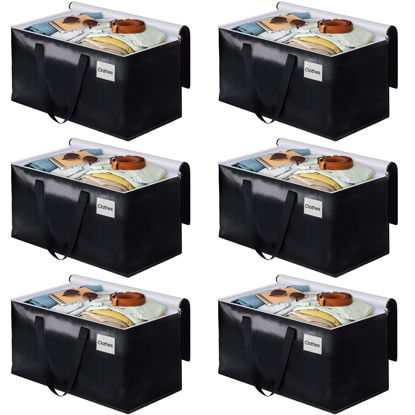 Picture of BlissTotes Moving Bags, Heavy Duty Moving Boxes with Zippers Top and Sturdy Handles, Storage Bags for Space Saving and Packing, Collapsible Moving Supplies, Storage Totes (76L, 6-Pack, Black)