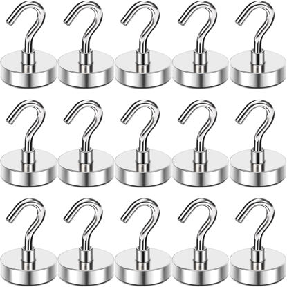 Picture of MIKEDE Strong Magnetic Hooks Heavy Duty, 25Lbs Cruise Essentials Hooks for Hanging, 15Pcs Neodymium Magnets with Hooks for Refrigerator, Magnetic Hanger for Kitchen, Home, Workplace