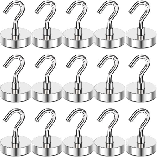 Picture of MIKEDE Strong Magnetic Hooks Heavy Duty, 25Lbs Cruise Essentials Hooks for Hanging, 15Pcs Neodymium Magnets with Hooks for Refrigerator, Magnetic Hanger for Kitchen, Home, Workplace