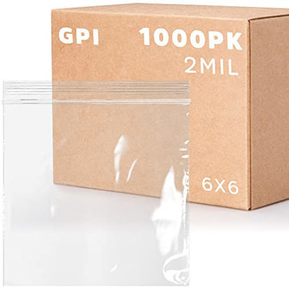 Picture of Clear Plastic Zip Sandwich Bags - Bulk GPI Case of 1000 6" x 6" 2 mil Thick, Strong & Durable RECLOSABLE Poly Baggies with Resealable Zip Top Lock for Travel, Storage, Packaging & Shipping.