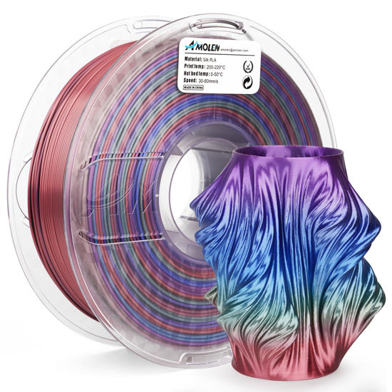 Picture of AMOLEN 3D Printer Filament, Silk PLA Filament 1.75mm, Shiny Cosmic Rainbow PLA, Gradient Colors Change Fast Printing PLA for Most FDM 3D Printer, 3D Printing Filament, 1kg