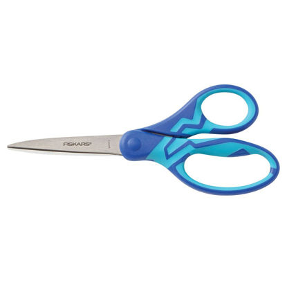 Picture of Fiskars 7" SoftGrip Left-Handed Student Scissors for Kids 12-14 - Left-Handed Scissors for School or Crafting - Back to School Supplies - Blue Lightning