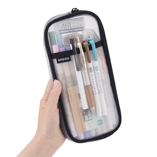 Picture of EASTHILL Grid Mesh Pen Pencil Case with Zipper Clear Makeup Color Pouch Cosmetics Bag Multi-Purpose Travel School Teen Girls and Boys Transparent Stationary Bag Office Organizer Box for Adluts(White