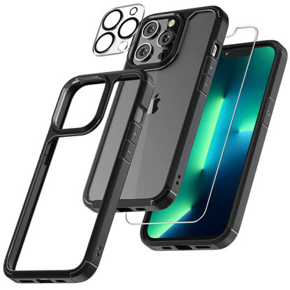 Picture of TAURI [5 in 1 Designed for 13 Pro Max Case, [Not-Yellowing] with 2X Tempered Glass Screen Protector + 2X Camera Lens Protector, [Military-Grade Drop Protection] Slim Phone Case 6.7 Inch Black