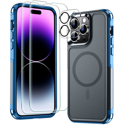 Picture of MOZOTER [6 in 1 Magnetic for iPhone 14 Pro Case,[12 FT Shockproof Compatible with Magsafe] [2 Pcs Glass Screen Protector+2 Pcs Camera Lens Protector] [Heavy Duty] Phone Case Cover 6.1-Dark Blue