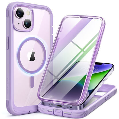 Picture of Miracase 2023 New Magnetic for iPhone 14 Case for iPhone 13 Case,[Compatible with Magsafe] Full-Body Bumper Case with Built-in [Anti-Fingerprint] 9H Tempered Glass Screen Protector,Purple