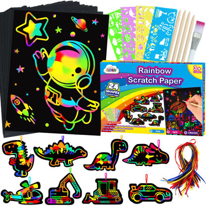Picture of ZMLM Scratch Paper Art Set for Kids: Rainbow Magic Scratch Off Art Craft Supplies Kit Birthday Party Toy 3 4 5 6 7 8 9 10 Year Old Boys Girls Gift Christmas Holiday Activity Craft Gift
