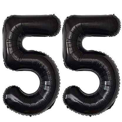 Picture of 55 Number Balloons Black Big Giant Jumbo Number 55 Foil Mylar Balloons for 55th Birthday Party Supplies 55 Anniversary Events Decorations