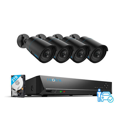 Picture of REOLINK 5MP 8CH PoE Security Camera System, 4pcs 5MP Wired PoE IP Cameras Outdoor with Person Vehicle Detection, 4K 8CH NVR with 2TB HDD for 24-7 Recording, RLK8-510B4-A Black