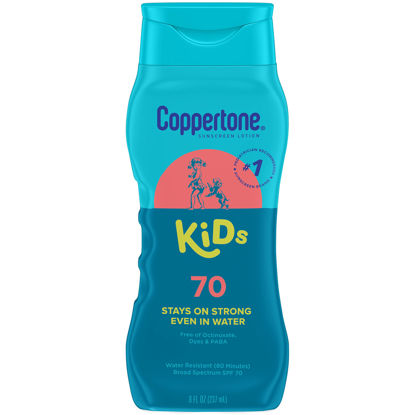 Picture of Coppertone Kids Sunscreen Lotion, SPF 70 Sunscreen for Kids, #1 Pediatrician Recommended Sunscreen Brand, Water Resistant Sunscreen SPF 70, 8 Fl Oz Bottle