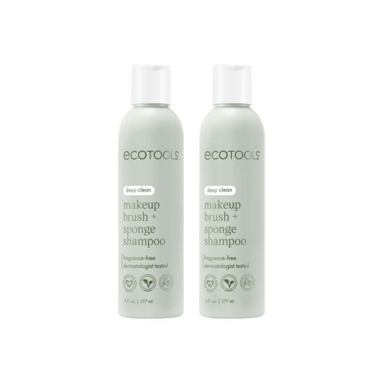 Picture of EcoTools Makeup Brush and Sponge Shampoo, Removes Makeup, Dirt, & Impurities From Makeup Brushes & Sponges, Fragrance-Free, Vegan, & Cruelty-Free, 6 fl.oz./ 177 ml, Packaging May Vary, 2 Count