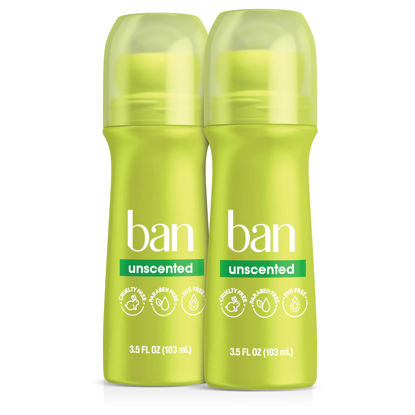 Picture of Ban Original Unscented 24-hour Invisible Antiperspirant, Roll-on Deodorant for Women and Men, Underarm Wetness Protection, with Odor-fighting Ingredients, 3.5 Fl Oz (Pack of 2)