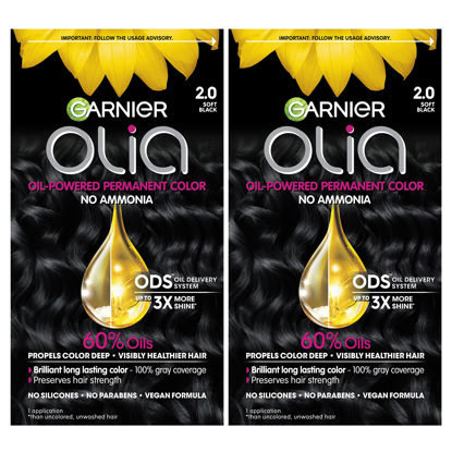 Picture of Garnier Hair Color Olia Ammonia-Free Brilliant Color Oil-Rich Permanent Hair Dye, 2.0 Soft Black, 2 Count (Packaging May Vary)
