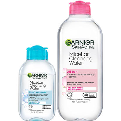 Picture of Garnier SkinActive Micellar Cleansing Water, For All Skin Types, 13.5 fl oz + Micellar Cleansing Water, For Waterproof Makeup, 3.4 fl oz