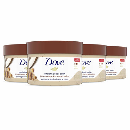 Picture of Dove Scrub For Silky Smooth Skin Brown Sugar & Coconut Butter Body Scrub Exfoliates & Restores Skin's Natural Nutrients, 10.5 Ounce (Pack of 4)