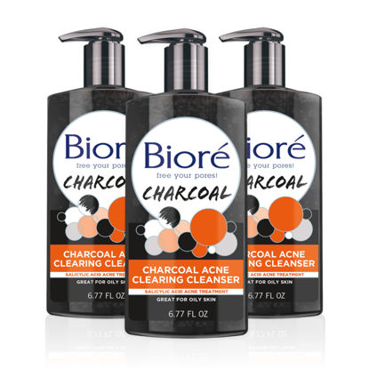 Picture of Bioré Charcoal Acne Clearing Facial Cleanser with 1% Salicylic Acid and Natural Charcoal, Helps Prevent Breakouts and Absorb Oil for Deep Pore Cleansing, 6.77 Ounce (3 Pack)