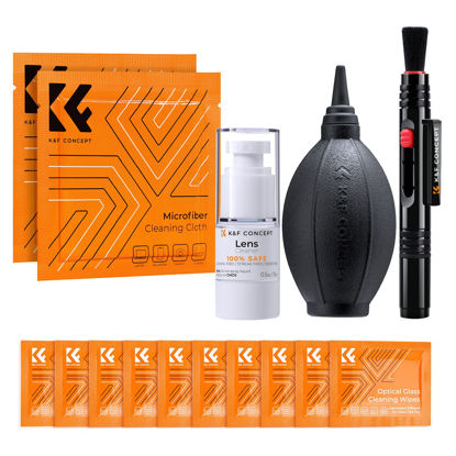 Picture of K&F Concept Camera Lens Cleaning Kit - 15ml Sensor Cleaner, Lens Pen Brush, Air Blower, Microfiber Cleaning Cloths & Lens Wipes for DSLR & Mirrorless Cameras and Sensitive Electronics