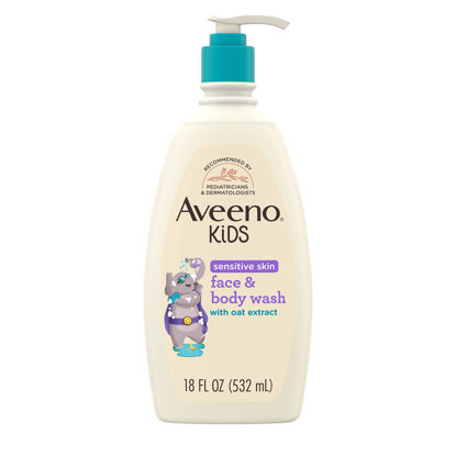 Picture of Aveeno Kids Sensitive Skin Face & Body Wash with Oat Extract, Gently Washes Away Dirt & Germs Without Drying, Tear-Free & Suitable for All Skin Tones, Hypoallergenic, 18 fl. oz