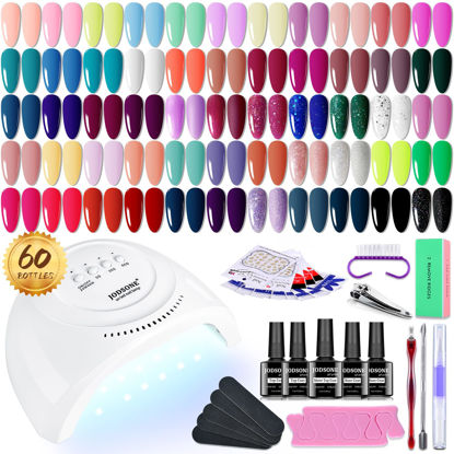 Picture of JODSONE Gel Nail Polish Kit 60 PCS with U V Light Soak off Base Top Coat Gel Polish 55 Shine Colors Gel Nail Kit Bright and Dark Brown Wine Red Series Manicure Set for Women and Girls