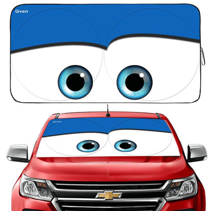 Picture of Gven Windshield Shade, Car Sun Shade for Front Windshield Funny Car Eyes Sunshades Sun Visor Protector Blocks UV Rays Foldable 210T Keep Your Vehicle Cool (Eyes-Blue, Standard)