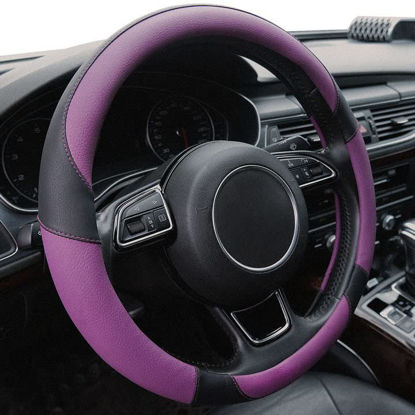 Picture of Xizopucy Purple Steering Wheel Covers Black Universal Microfiber Leather, Suitable for 14 1/2-15 inch Car Steering Wheel Cover, Breathable, Anti Slip- Purple