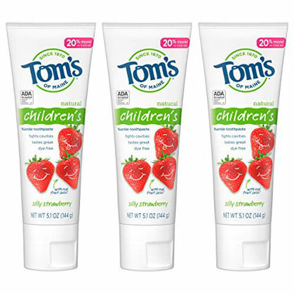 Picture of Tom's of Maine ADA Approved Fluoride Children's Toothpaste, Natural Toothpaste, Dye Free, No Artificial Preservatives, Silly Strawberry, 5.1 oz. 3-Pack (Packaging May Vary)