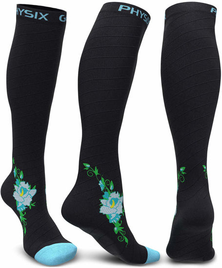 GetUSCart- Physix Gear Compression Socks for Men & Women 20-30 mmhg, Best  Graduated Athletic Fit for Running Nurses Shin Splints Flight Travel &  Pregnancy - Boost Stamina Circulation - Blue Flower XXL